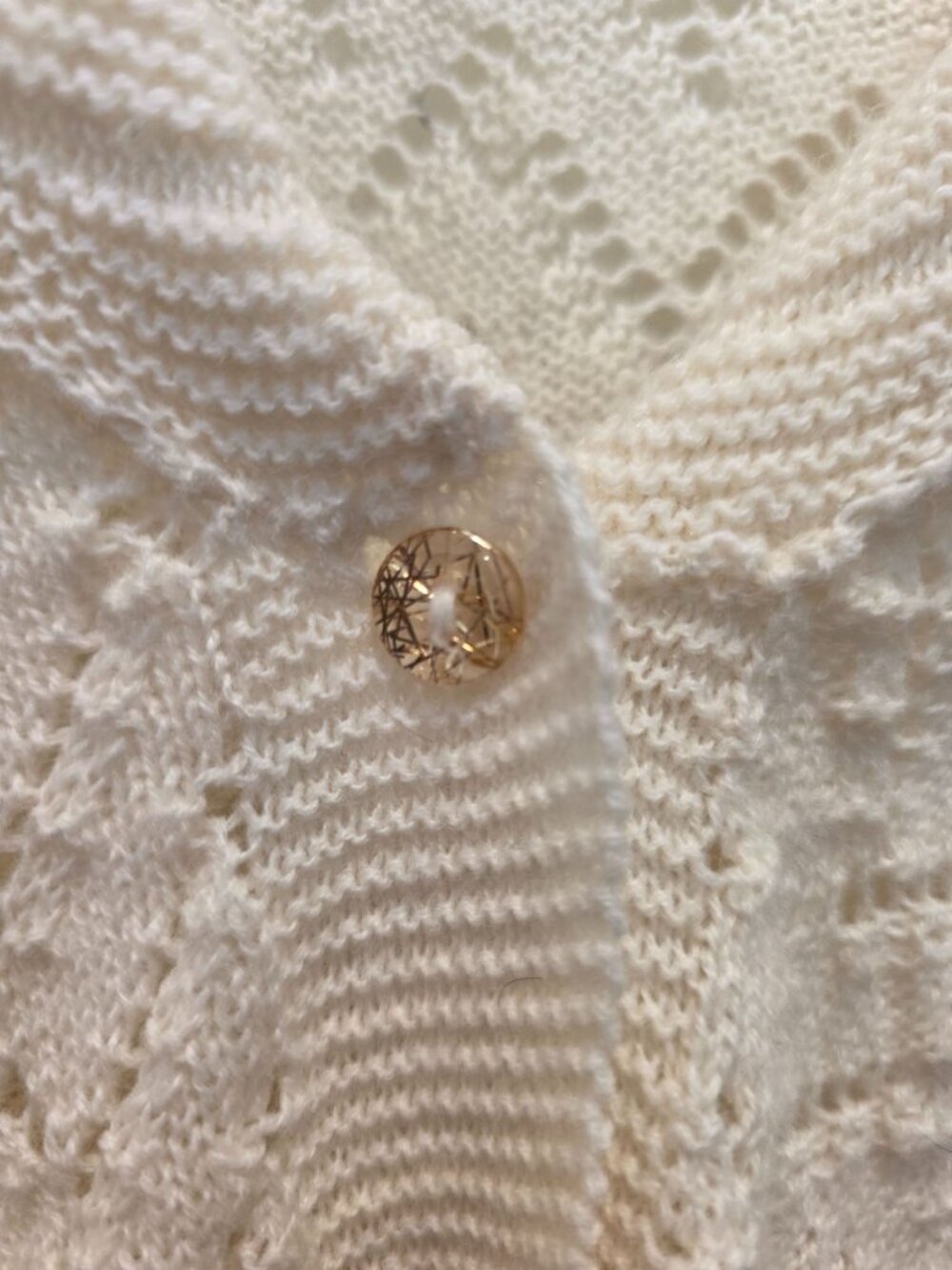 Vintage LADYTEX Cream Pointelle-Knit Button-Up Wool-Blend Cardigan M/L - Italy - Picture 3 of 5